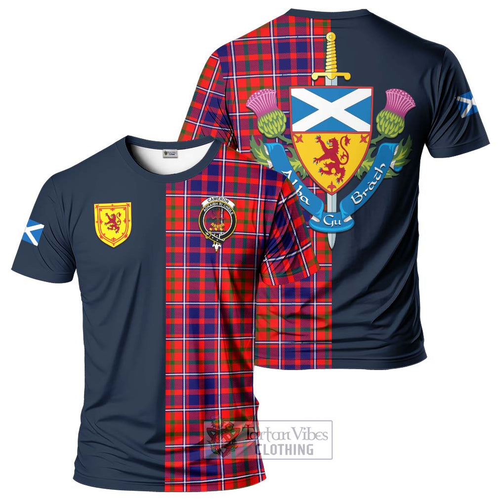 Tartan Vibes Clothing Cameron of Lochiel Modern Tartan T-Shirt Alba with Scottish Lion Royal Arm Half Style