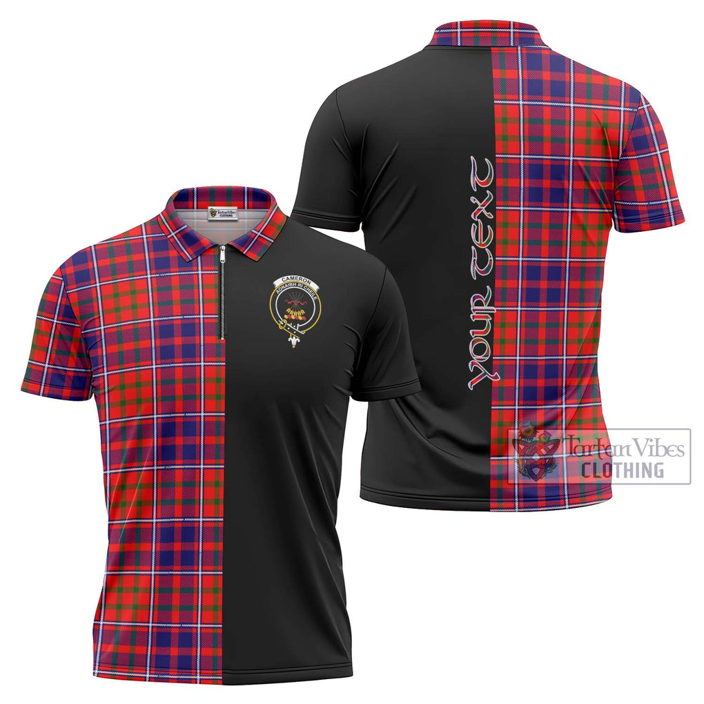 Cameron of Lochiel Modern Tartan Zipper Polo Shirt with Family Crest and Half Of Me Style Unisex - Tartanvibesclothing Shop