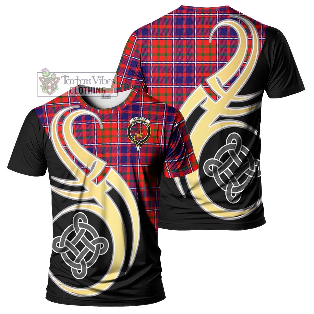 Tartan Vibes Clothing Cameron of Lochiel Modern Tartan T-Shirt with Family Crest and Celtic Symbol Style