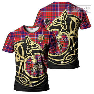 Cameron of Lochiel Modern Tartan T-Shirt with Family Crest Celtic Wolf Style