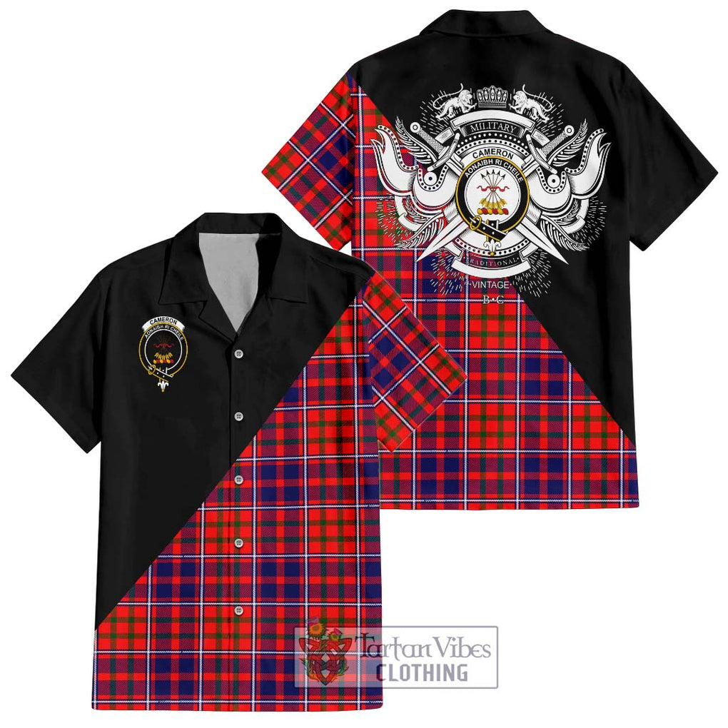 Cameron of Lochiel Modern Tartan Short Sleeve Button Shirt with Family Crest and Military Logo Style Kid - Tartanvibesclothing Shop