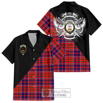 Cameron of Lochiel Modern Tartan Short Sleeve Button Shirt with Family Crest and Military Logo Style