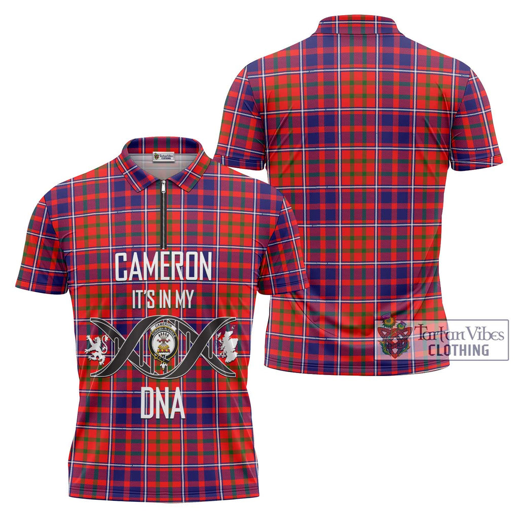 Cameron of Lochiel Modern Tartan Zipper Polo Shirt with Family Crest DNA In Me Style Unisex - Tartanvibesclothing Shop