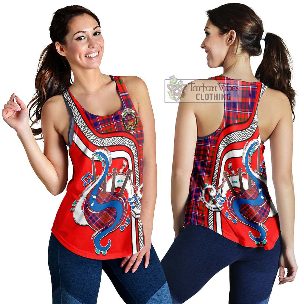 Cameron of Lochiel Modern Tartan Women's Racerback Tanks with Epic Bagpipe Style 4XL - Tartanvibesclothing Shop