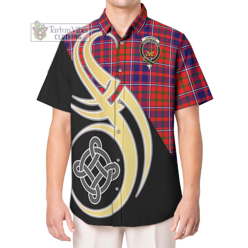 Cameron of Lochiel Modern Tartan Short Sleeve Button Shirt with Family Crest and Celtic Symbol Style Kid - Tartan Vibes Clothing