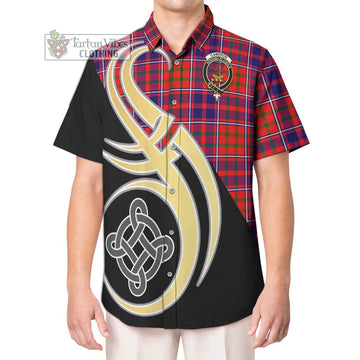 Cameron of Lochiel Modern Tartan Short Sleeve Button Shirt with Family Crest and Celtic Symbol Style