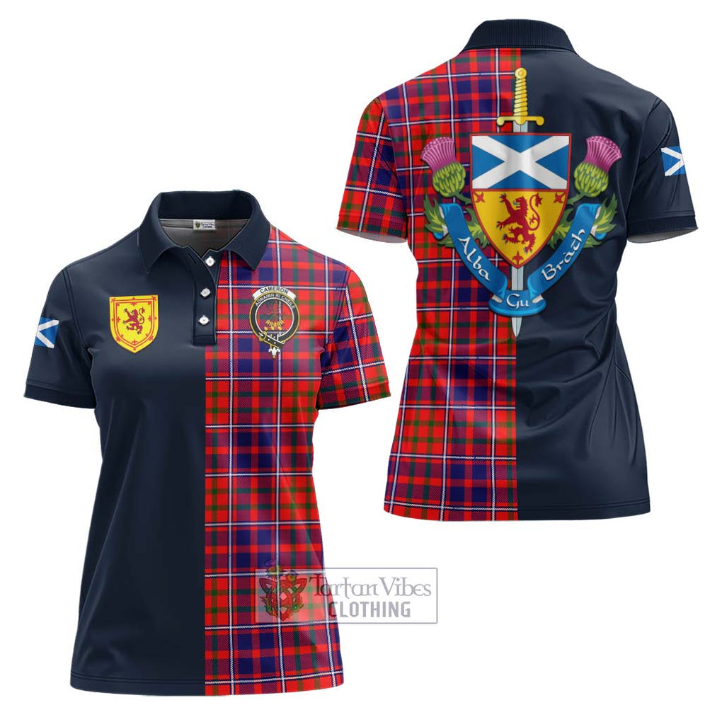 Tartan Vibes Clothing Cameron of Lochiel Modern Tartan Women's Polo Shirt with Scottish Lion Royal Arm Half Style