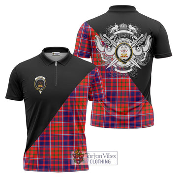 Cameron of Lochiel Modern Tartan Zipper Polo Shirt with Family Crest and Military Logo Style