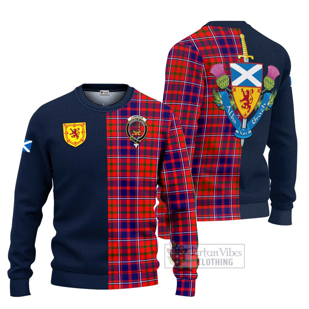 Tartan Vibes Clothing Cameron of Lochiel Modern Tartan Knitted Sweater with Scottish Lion Royal Arm Half Style