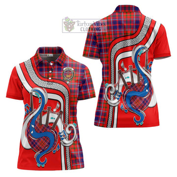 Cameron of Lochiel Modern Tartan Women's Polo Shirt with Epic Bagpipe Style