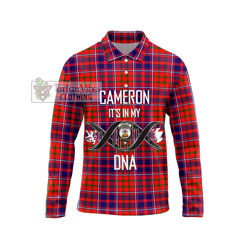 Cameron of Lochiel Modern Tartan Long Sleeve Polo Shirt with Family Crest DNA In Me Style Unisex - Tartanvibesclothing Shop