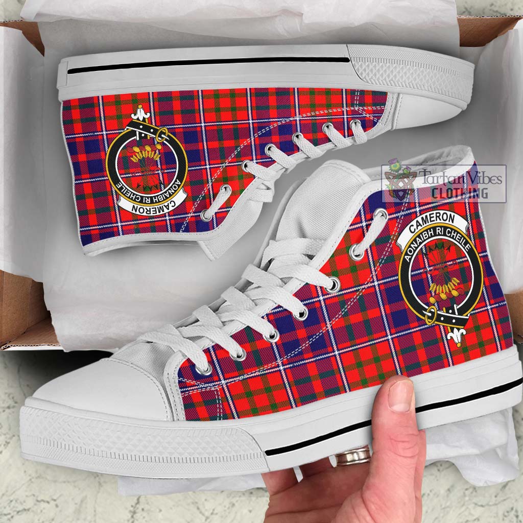 Tartan Vibes Clothing Cameron of Lochiel Modern Tartan High Top Shoes with Family Crest