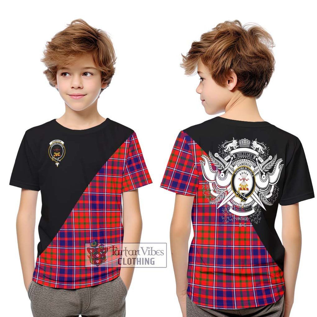 Cameron of Lochiel Modern Tartan Kid T-Shirt with Family Crest and Military Logo Style Youth XL Size14 - Tartanvibesclothing Shop