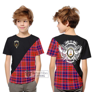 Cameron of Lochiel Modern Tartan Kid T-Shirt with Family Crest and Military Logo Style