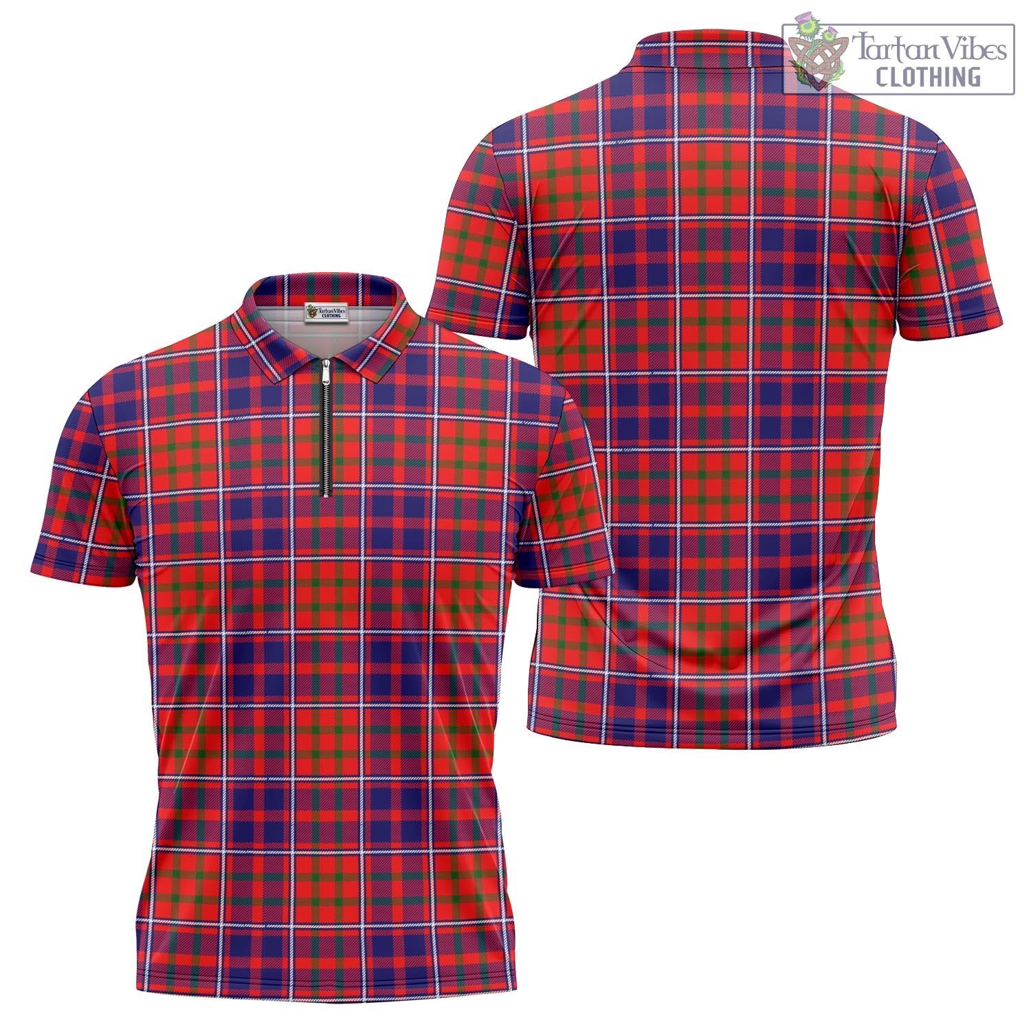 Tartan Vibes Clothing Cameron of Lochiel Modern Tartan Zipper Polo Shirt