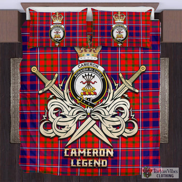 Cameron of Lochiel Modern Tartan Bedding Set with Clan Crest and the Golden Sword of Courageous Legacy