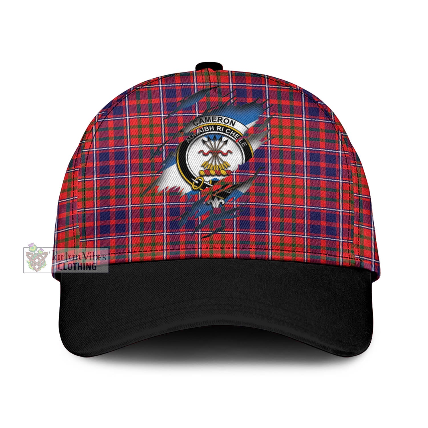 Tartan Vibes Clothing Cameron of Lochiel Modern Tartan Classic Cap with Family Crest In Me Style