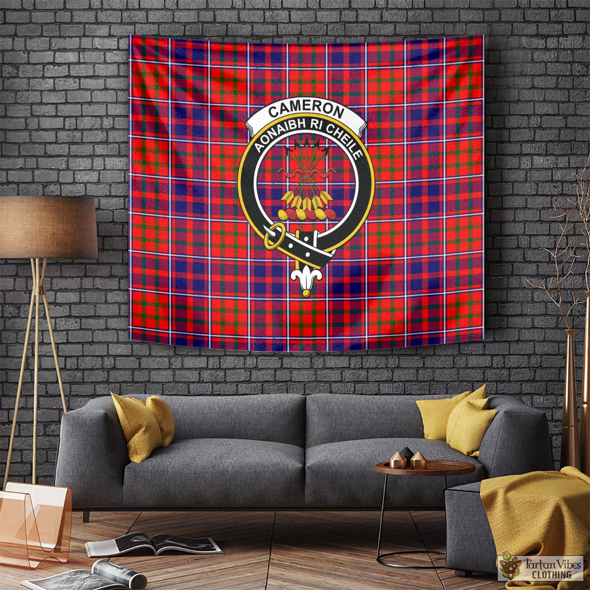 Tartan Vibes Clothing Cameron of Lochiel Modern Tartan Tapestry Wall Hanging and Home Decor for Room with Family Crest