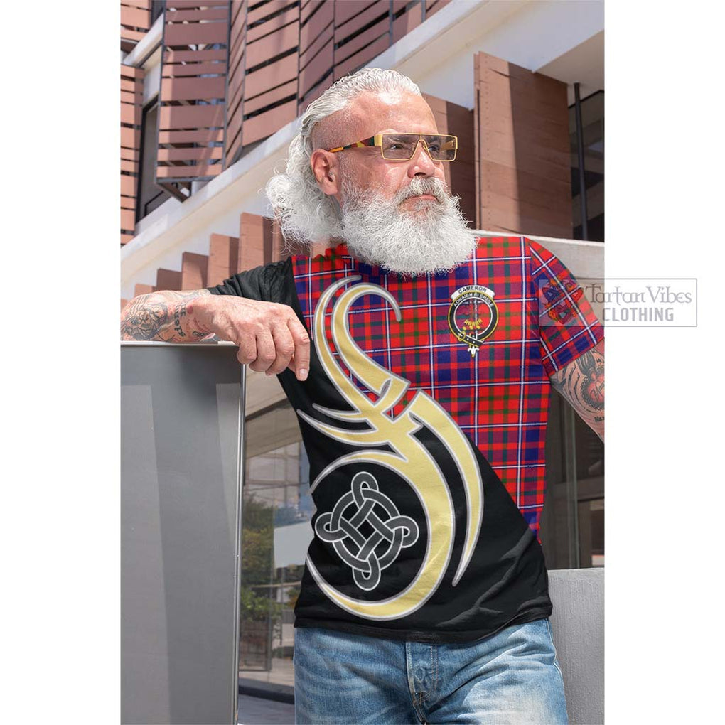 Tartan Vibes Clothing Cameron of Lochiel Modern Tartan Cotton T-shirt with Family Crest and Celtic Symbol Style