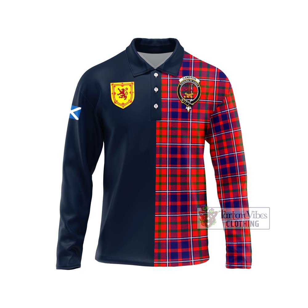 Tartan Vibes Clothing Cameron of Lochiel Modern Tartan Long Sleeve Polo Shirt with Scottish Lion Royal Arm Half Style