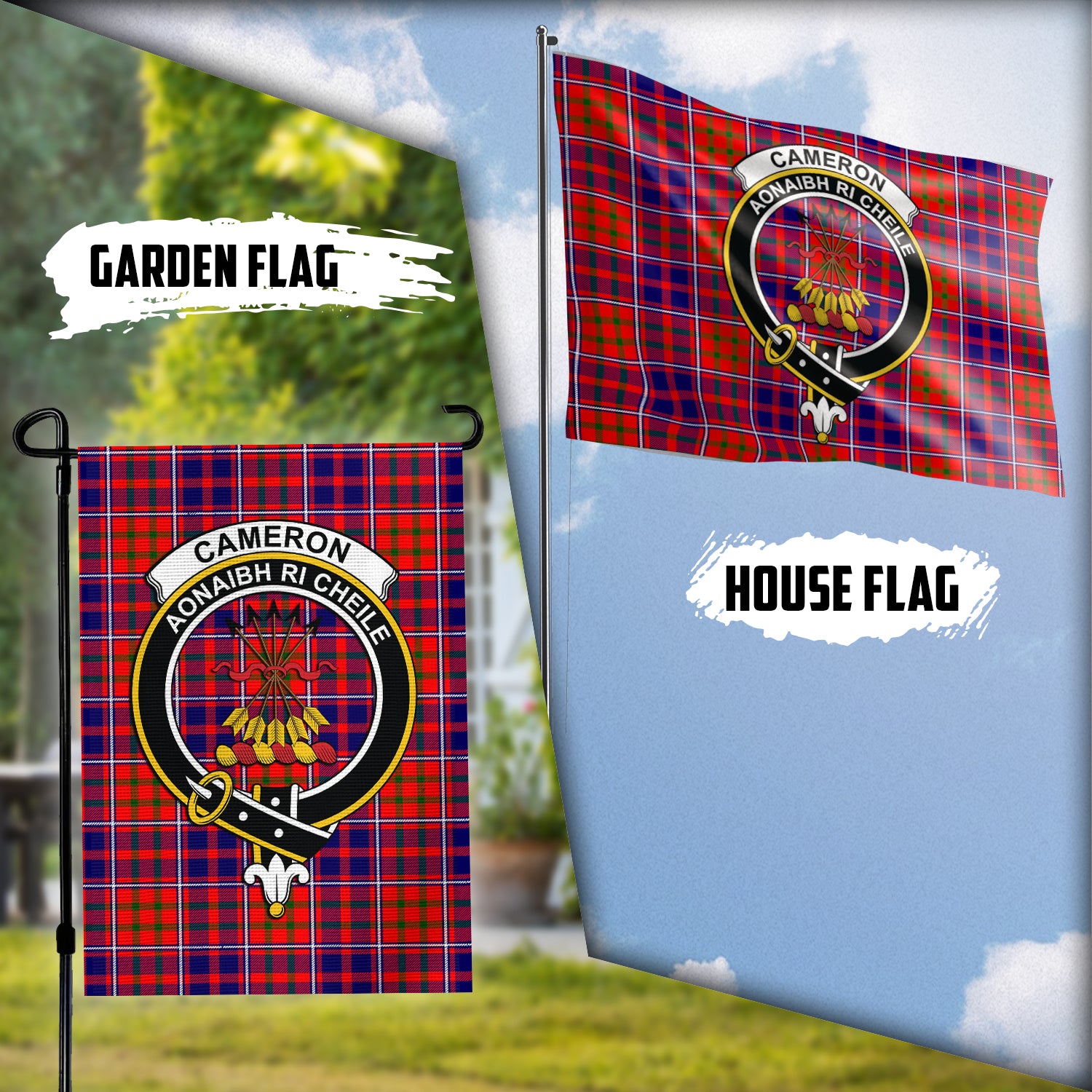 Cameron of Lochiel Modern Tartan Flag with Family Crest Garden Flag (Vertical) - Tartan Vibes Clothing