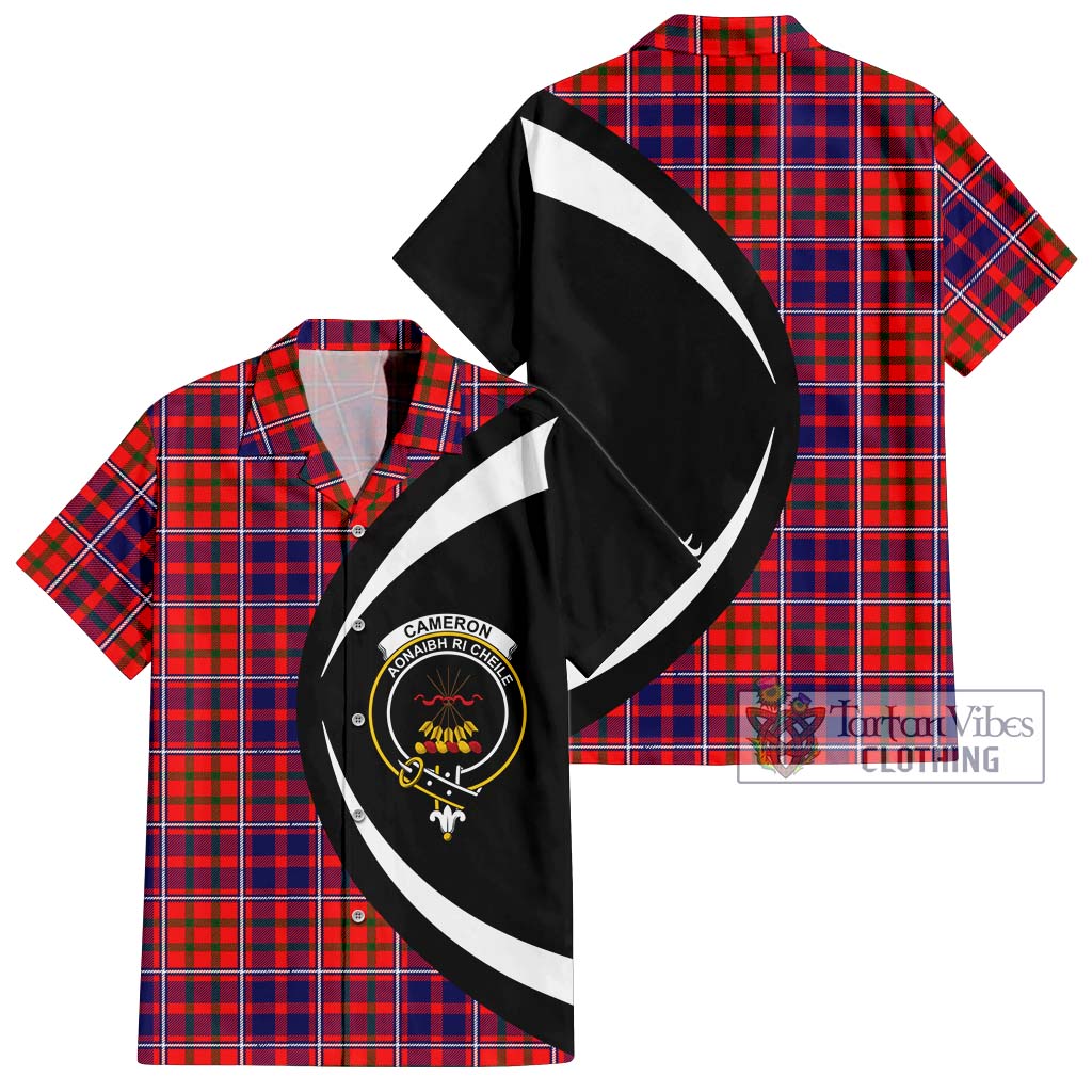 Cameron of Lochiel Modern Tartan Short Sleeve Button Up with Family Crest Circle Style Kid - Tartan Vibes Clothing