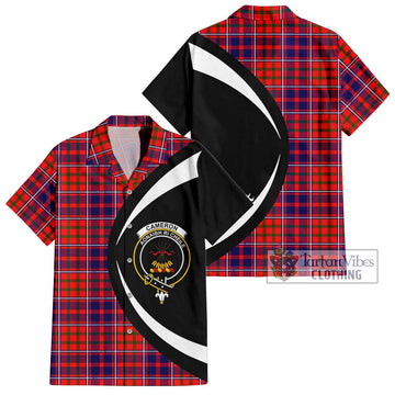 Cameron of Lochiel Modern Tartan Short Sleeve Button Up with Family Crest Circle Style