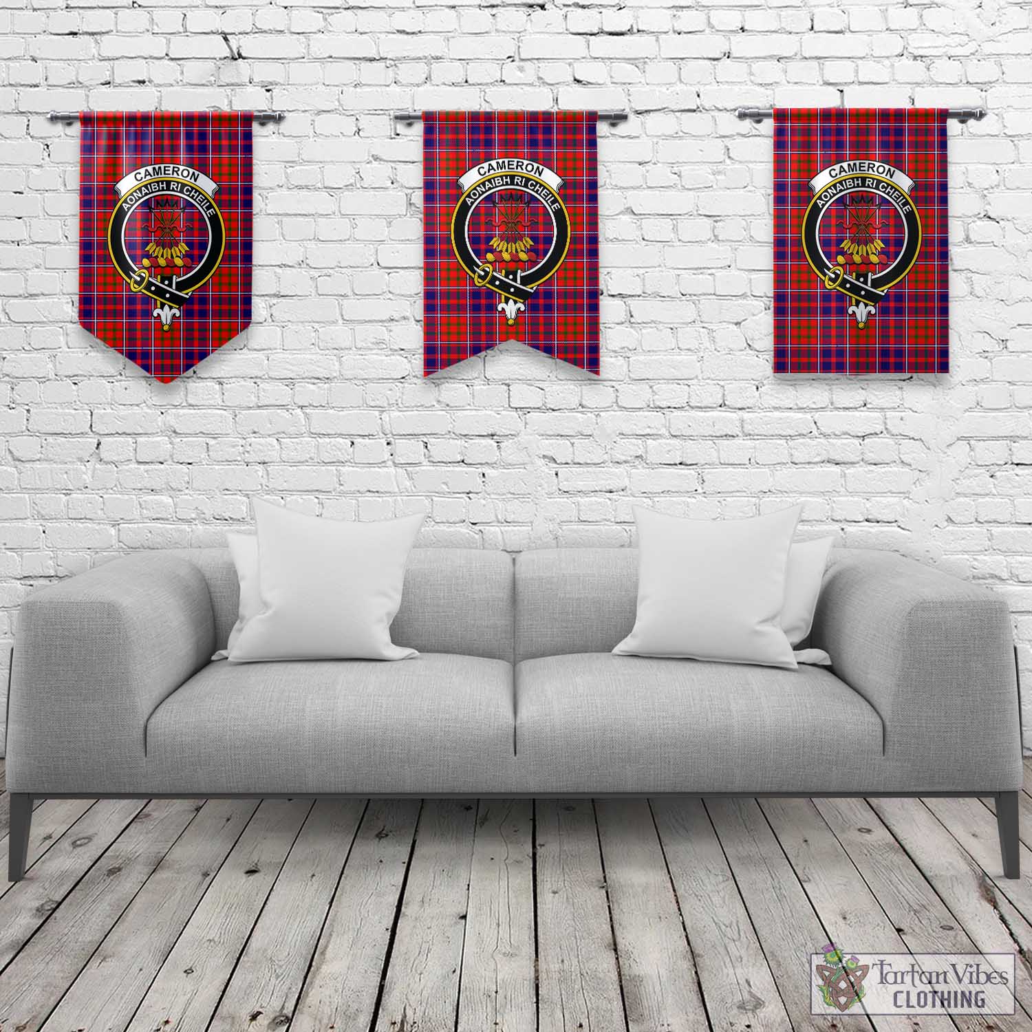 Tartan Vibes Clothing Cameron of Lochiel Modern Tartan Gonfalon, Tartan Banner with Family Crest