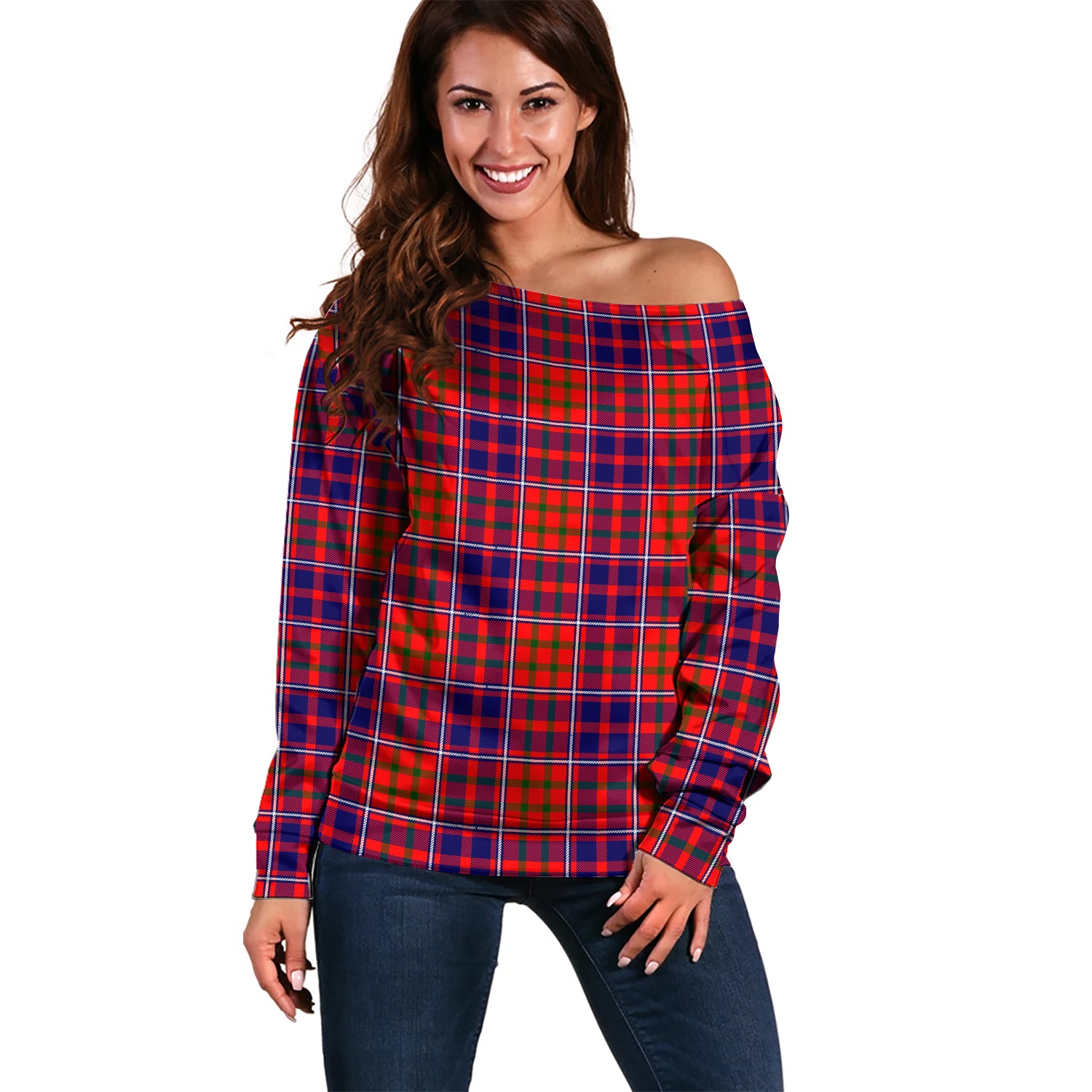 Cameron of Lochiel Modern Tartan Off Shoulder Women Sweater Women - Tartanvibesclothing