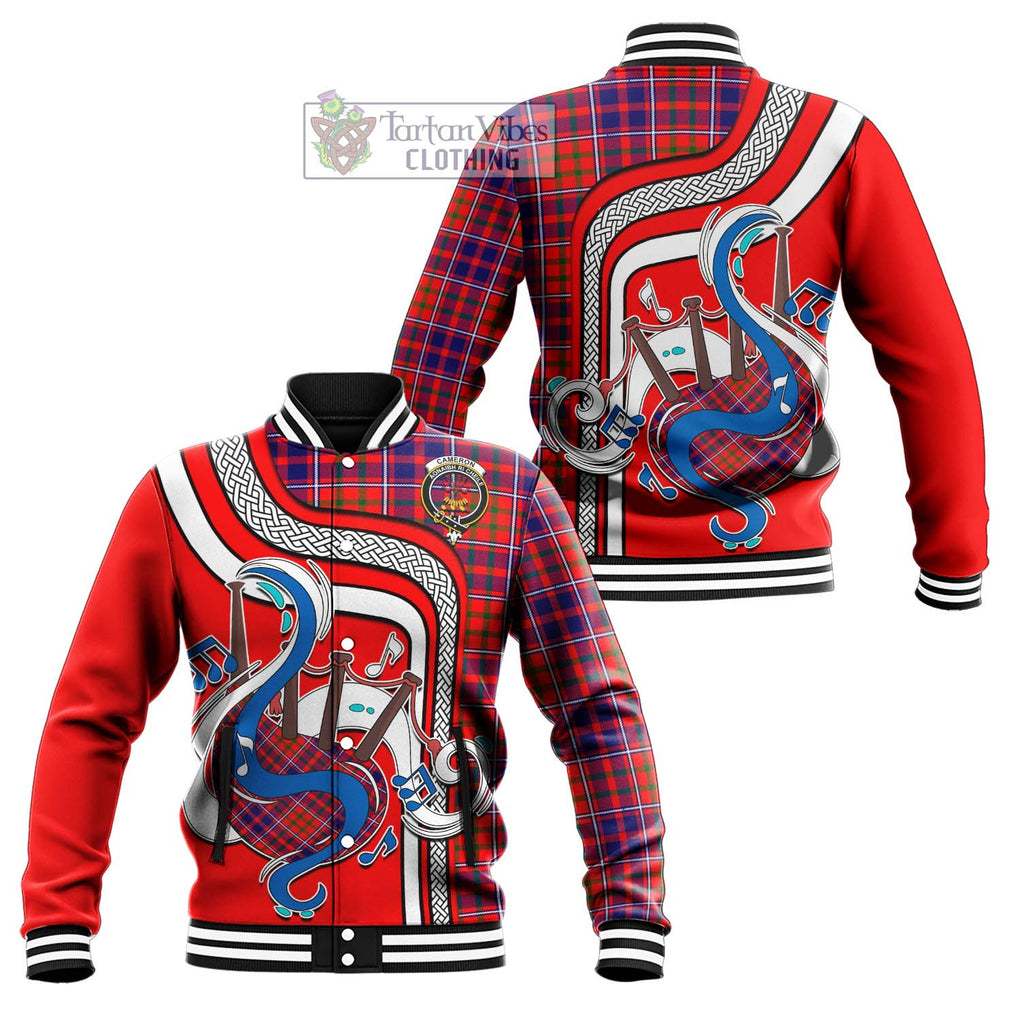 Tartan Vibes Clothing Cameron of Lochiel Modern Tartan Baseball Jacket with Epic Bagpipe Style