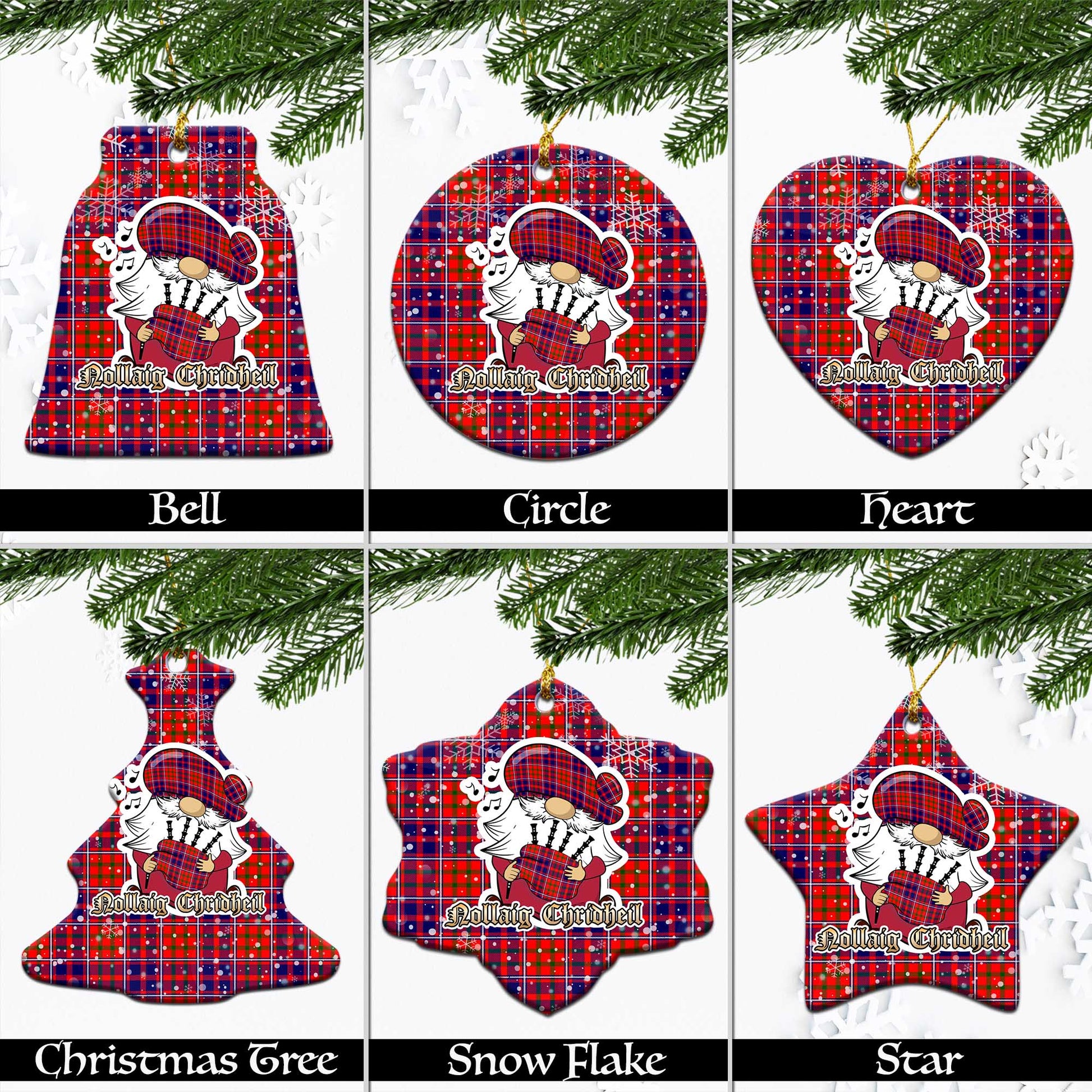 Cameron of Lochiel Modern Tartan Christmas Ornaments with Scottish Gnome Playing Bagpipes Ceramic - Tartanvibesclothing