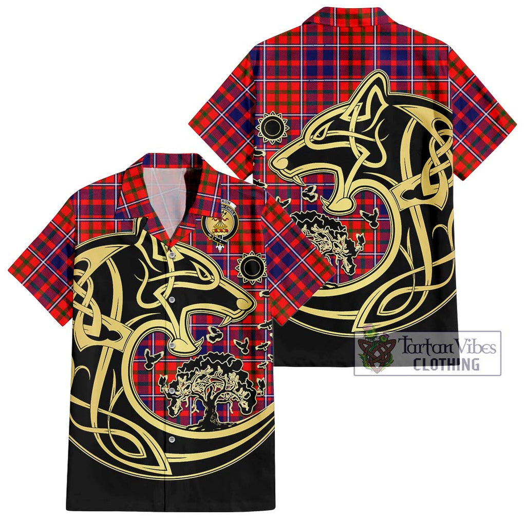 Cameron of Lochiel Modern Tartan Short Sleeve Button Shirt with Family Crest Celtic Wolf Style Kid - Tartan Vibes Clothing