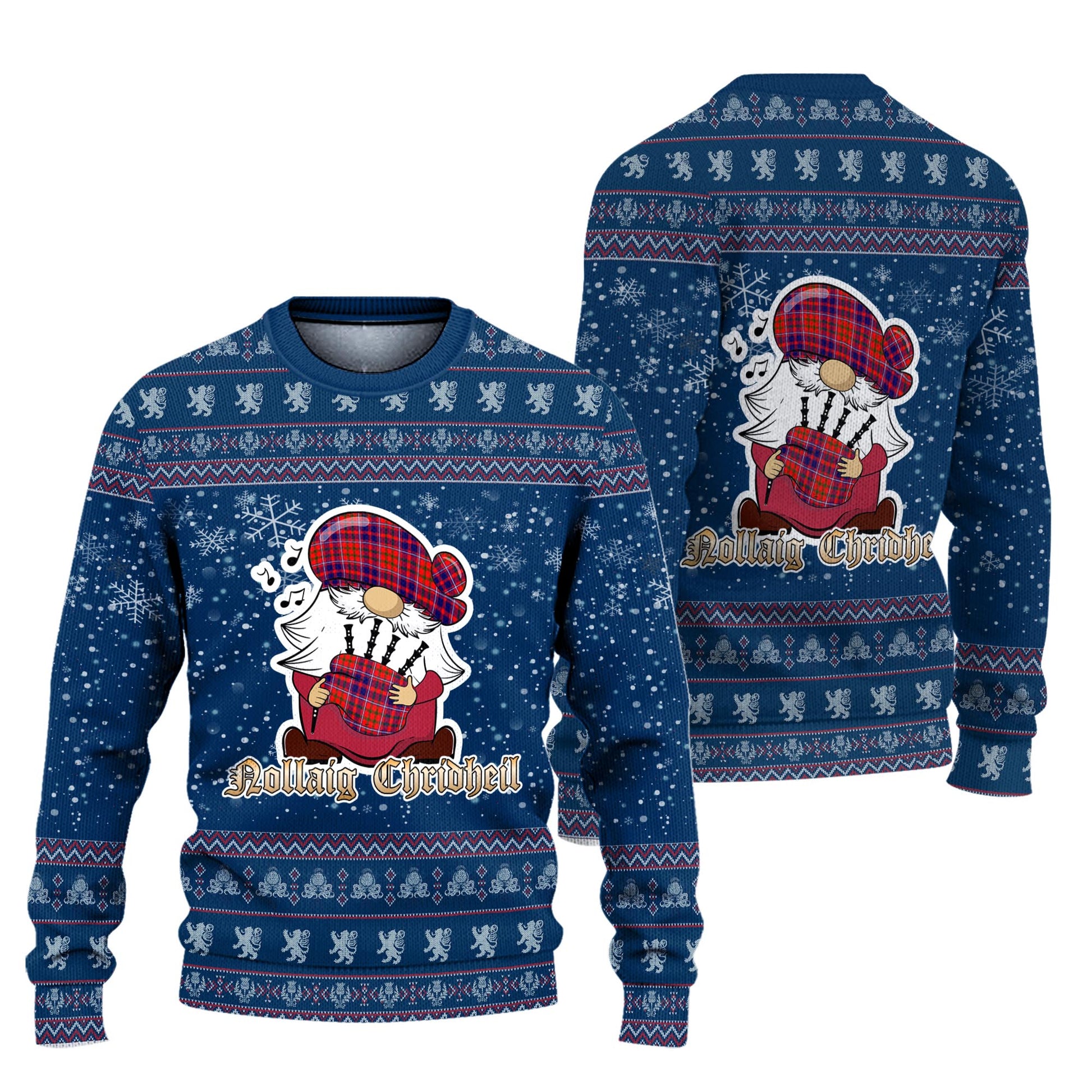 Cameron of Lochiel Modern Clan Christmas Family Knitted Sweater with Funny Gnome Playing Bagpipes Unisex Blue - Tartanvibesclothing