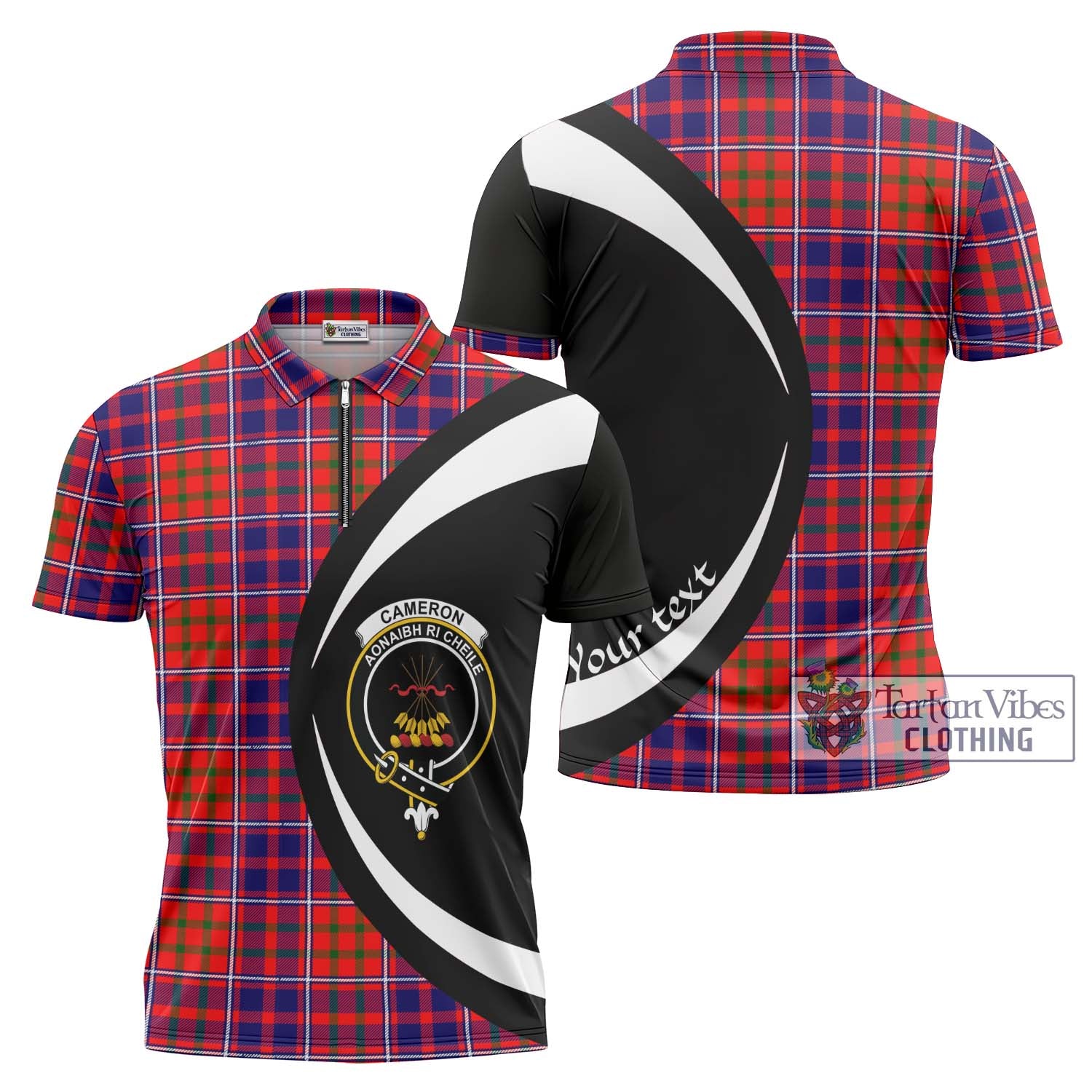 Tartan Vibes Clothing Cameron of Lochiel Modern Tartan Zipper Polo Shirt with Family Crest Circle Style