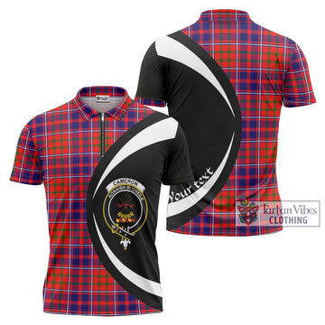 Cameron of Lochiel Modern Tartan Zipper Polo Shirt with Family Crest Circle Style