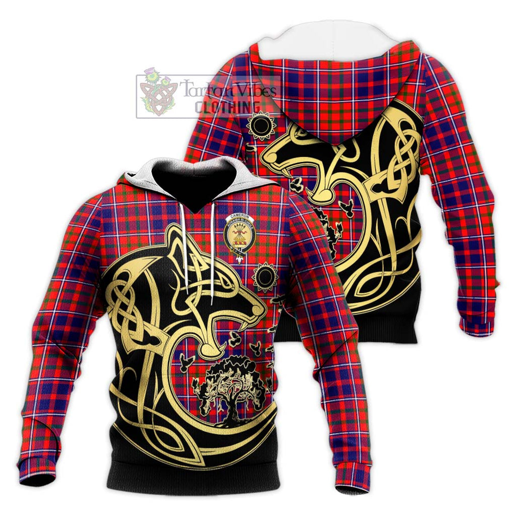 Cameron of Lochiel Modern Tartan Knitted Hoodie with Family Crest Celtic Wolf Style Unisex Knitted Pullover Hoodie - Tartan Vibes Clothing