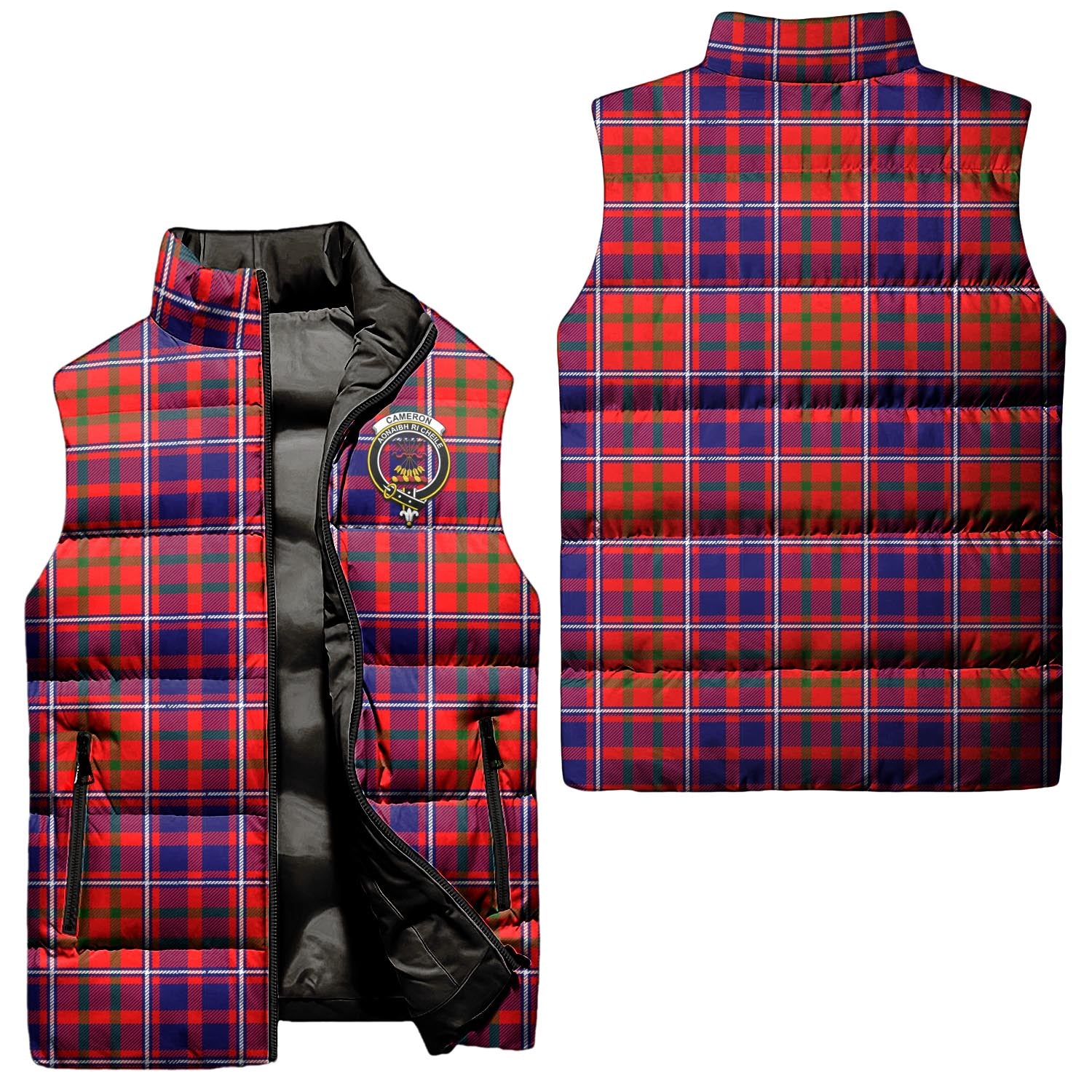 Cameron of Lochiel Modern Tartan Sleeveless Puffer Jacket with Family Crest Unisex - Tartanvibesclothing