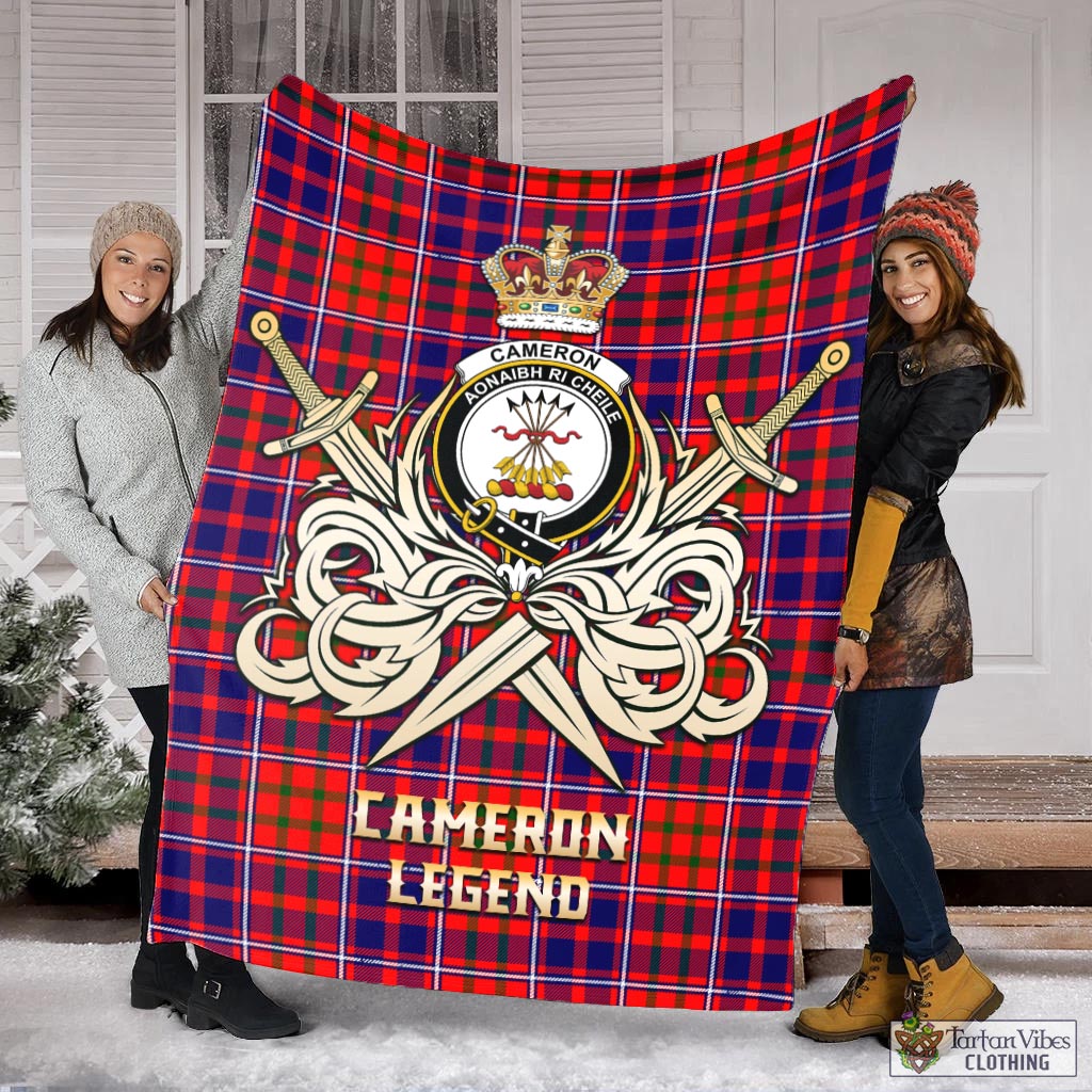 Tartan Vibes Clothing Cameron of Lochiel Modern Tartan Blanket with Clan Crest and the Golden Sword of Courageous Legacy