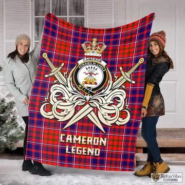 Cameron of Lochiel Modern Tartan Blanket with Clan Crest and the Golden Sword of Courageous Legacy