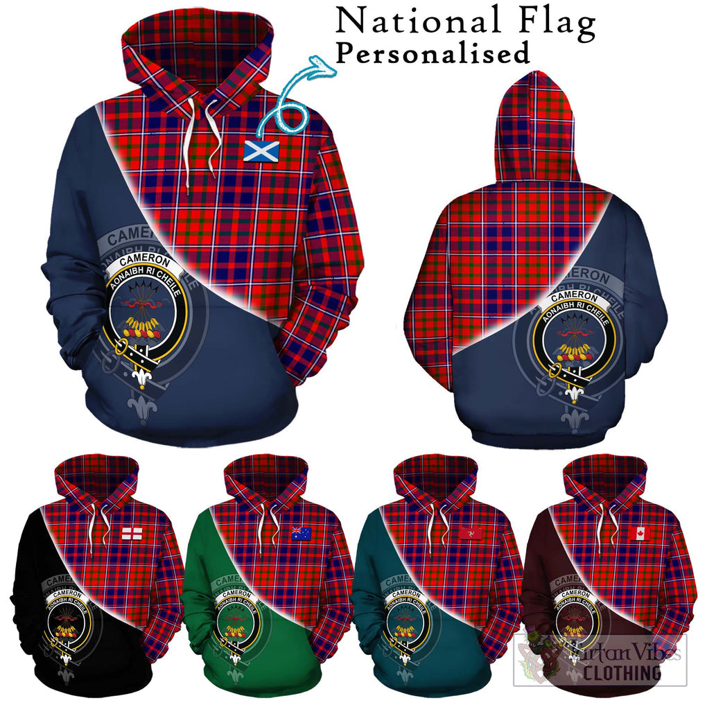 Cameron of Lochiel Modern Tartan Hoodie with Personalised National Flag and Family Crest Half Style Zip Hoodie - Tartanvibesclothing Shop