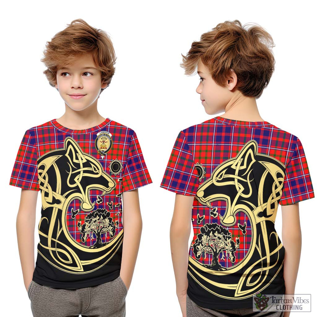 Cameron of Lochiel Modern Tartan Kid T-Shirt with Family Crest Celtic Wolf Style Youth XL Size14 - Tartan Vibes Clothing