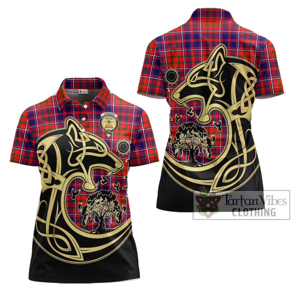 Cameron of Lochiel Modern Tartan Women's Polo Shirt with Family Crest Celtic Wolf Style Women - Tartanvibesclothing Shop