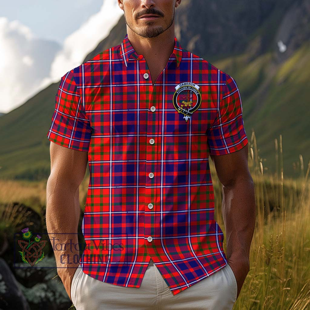 Cameron of Lochiel Modern Tartan Cotton Hawaiian Shirt with Family Crest Adult - Tartan Vibes Clothing