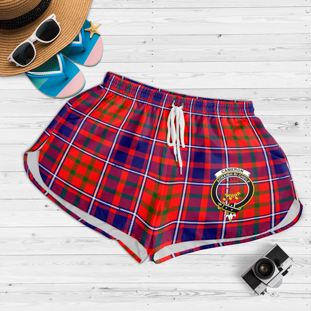 cameron-of-lochiel-modern-tartan-womens-shorts-with-family-crest