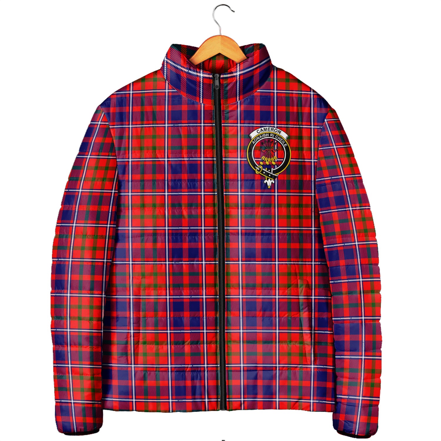 Cameron of Lochiel Modern Tartan Padded Jacket with Family Crest Men's Padded Jacket - Tartan Vibes Clothing