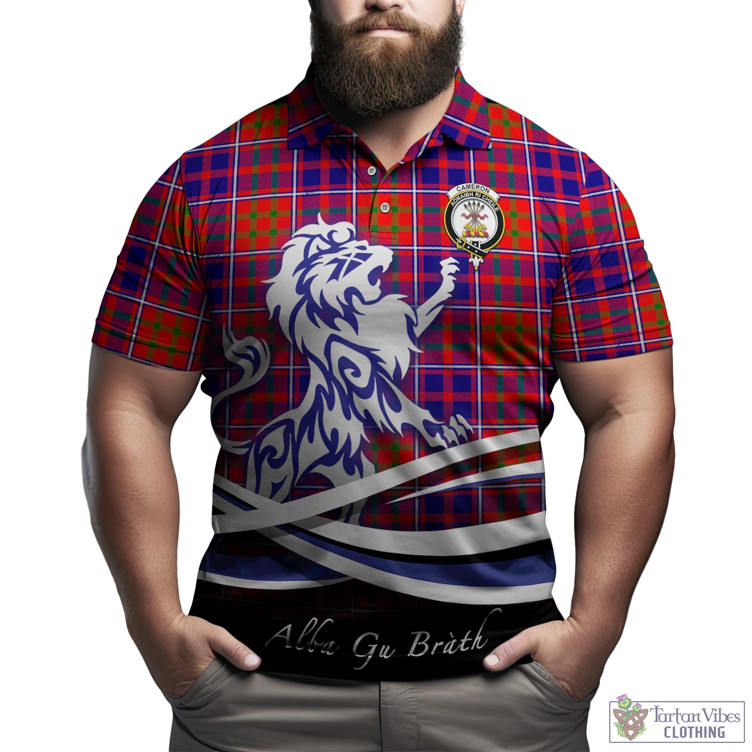 cameron-of-lochiel-modern-tartan-polo-shirt-with-alba-gu-brath-regal-lion-emblem