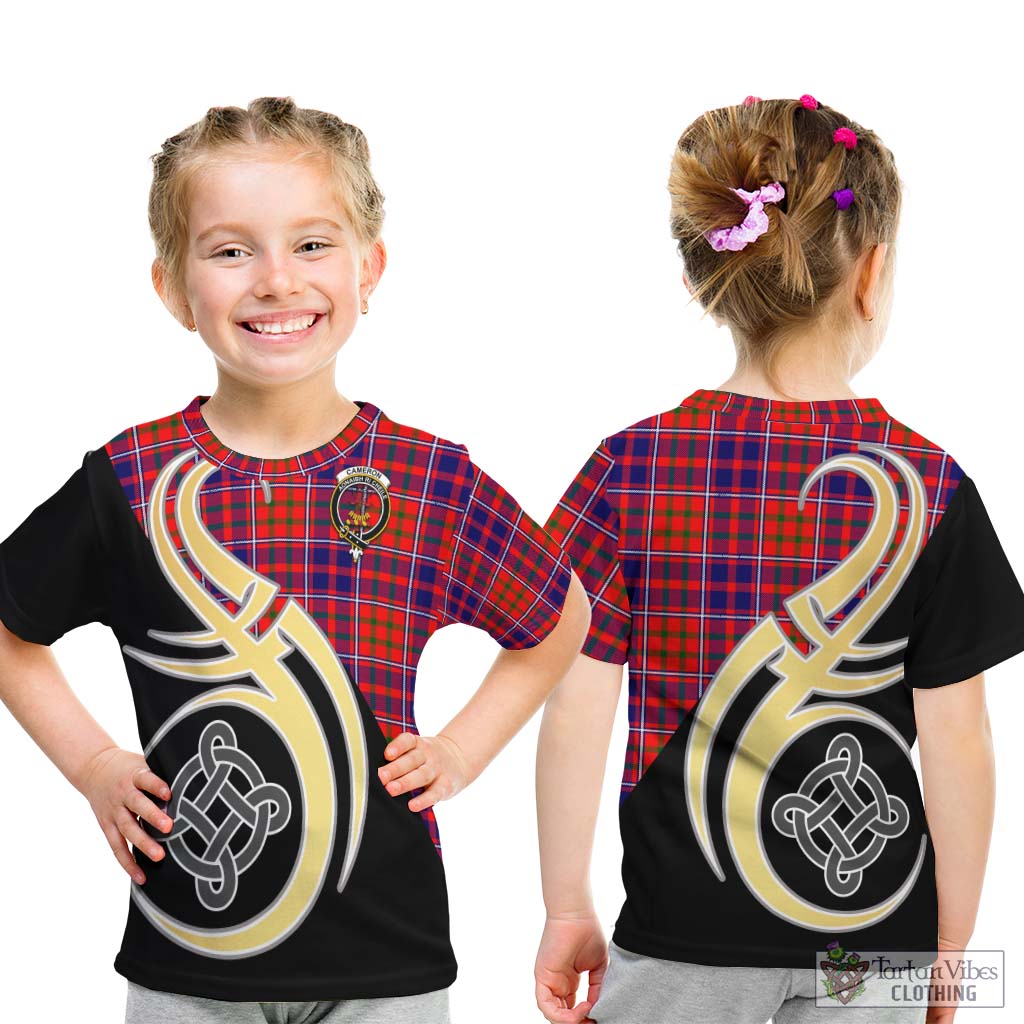 Cameron of Lochiel Modern Tartan Kid T-Shirt with Family Crest and Celtic Symbol Style - Tartan Vibes Clothing