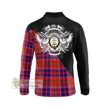 Cameron of Lochiel Modern Tartan Long Sleeve Polo Shirt with Family Crest and Military Logo Style