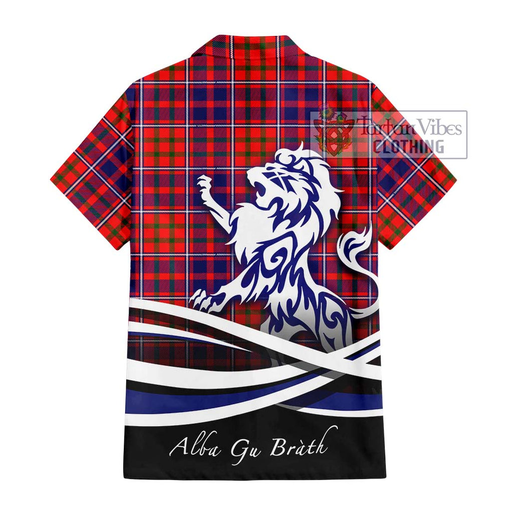 Cameron of Lochiel Modern Tartan Short Sleeve Button Shirt with Alba Gu Brath Regal Lion Emblem - Tartanvibesclothing Shop