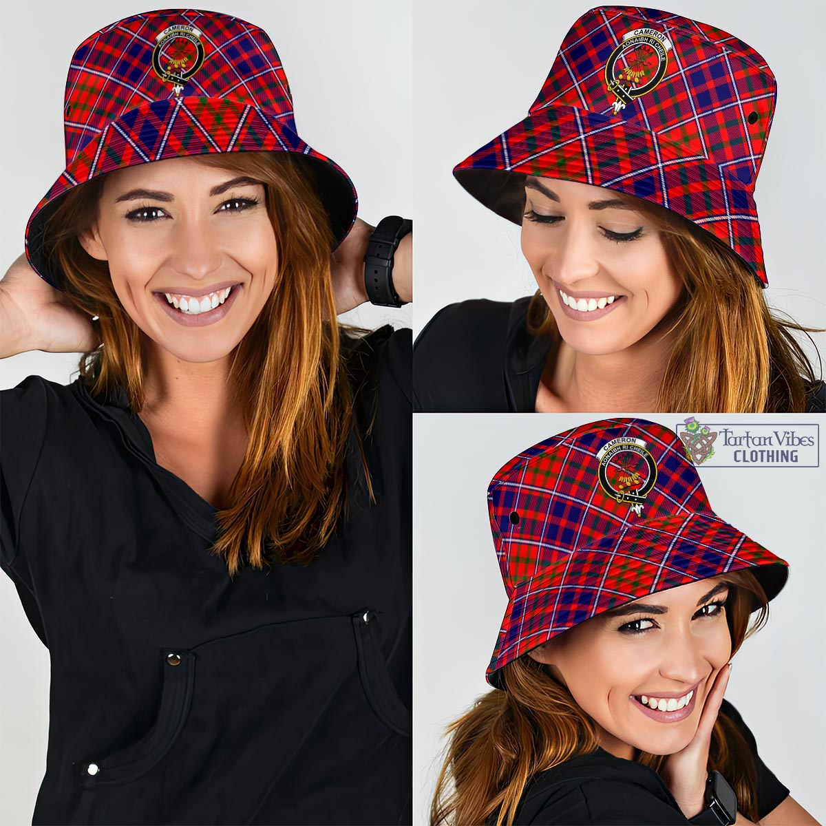 Tartan Vibes Clothing Cameron of Lochiel Modern Tartan Bucket Hat with Family Crest